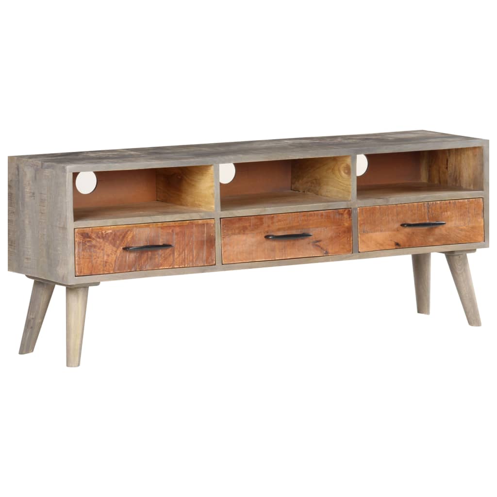 vidaXL TV Cabinet Grey 130x35x51 cm Solid Rough Mango Wood