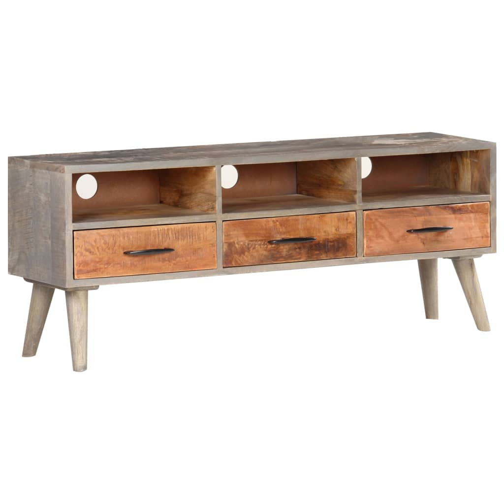 vidaXL TV Cabinet Grey 130x35x51 cm Solid Rough Mango Wood
