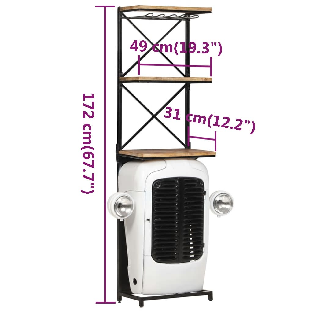 vidaXL Tractor Wine Cabinet White 49x31x172 cm Rough Mango Wood