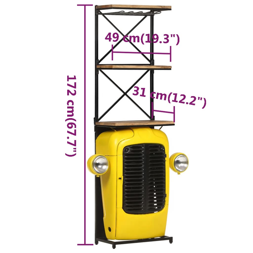 vidaXL Tractor Wine Cabinet Yellow 49x31x172 cm Solid Mango Wood