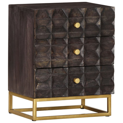 vidaXL Bed Cabinet | Black | Solid mango wood, brass powder-coated iron | Medium