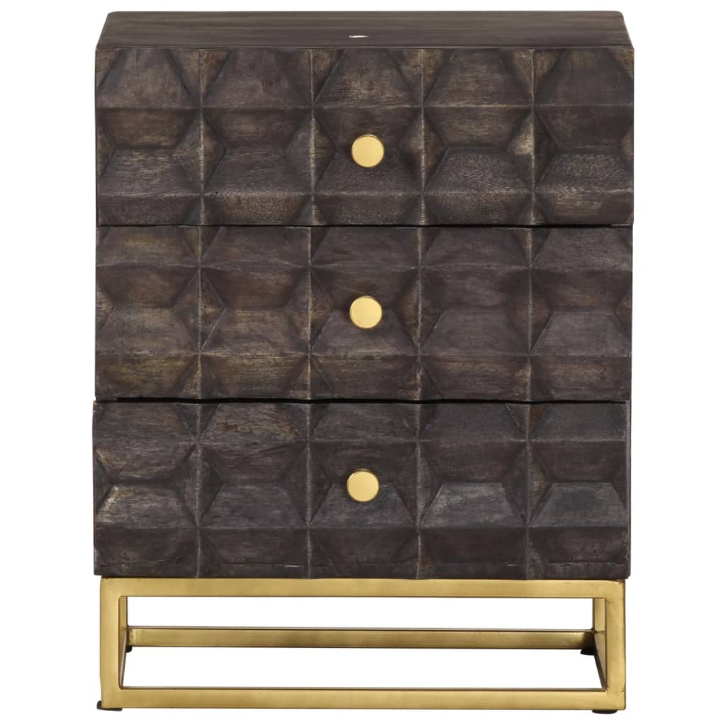 vidaXL Bed Cabinet | Black | Solid mango wood, brass powder-coated iron | Medium