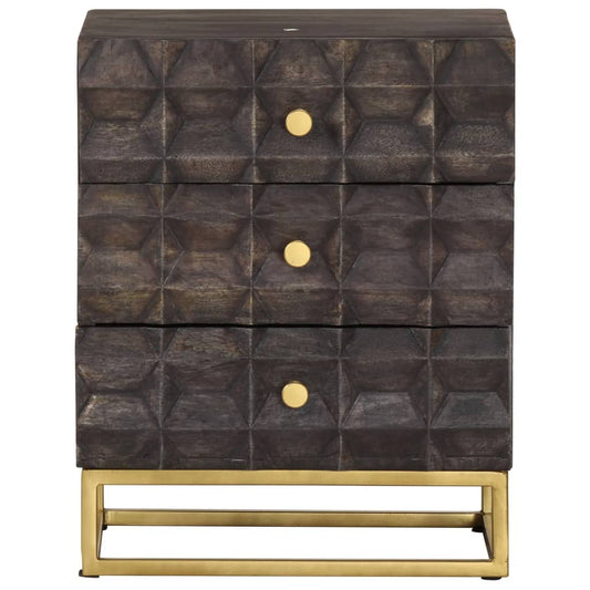 vidaXL Bed Cabinet | Black | Solid mango wood, brass powder-coated iron | Medium