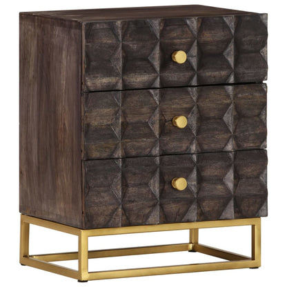 vidaXL Bed Cabinet | Black | Solid mango wood, brass powder-coated iron | Medium
