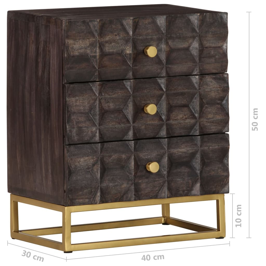 vidaXL Bed Cabinet | Black | Solid mango wood, brass powder-coated iron | Medium