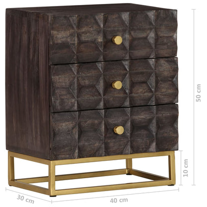 vidaXL Bed Cabinet | Black | Solid mango wood, brass powder-coated iron | Medium
