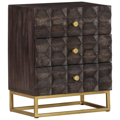vidaXL Bed Cabinet | Black | Solid mango wood, brass powder-coated iron | Medium