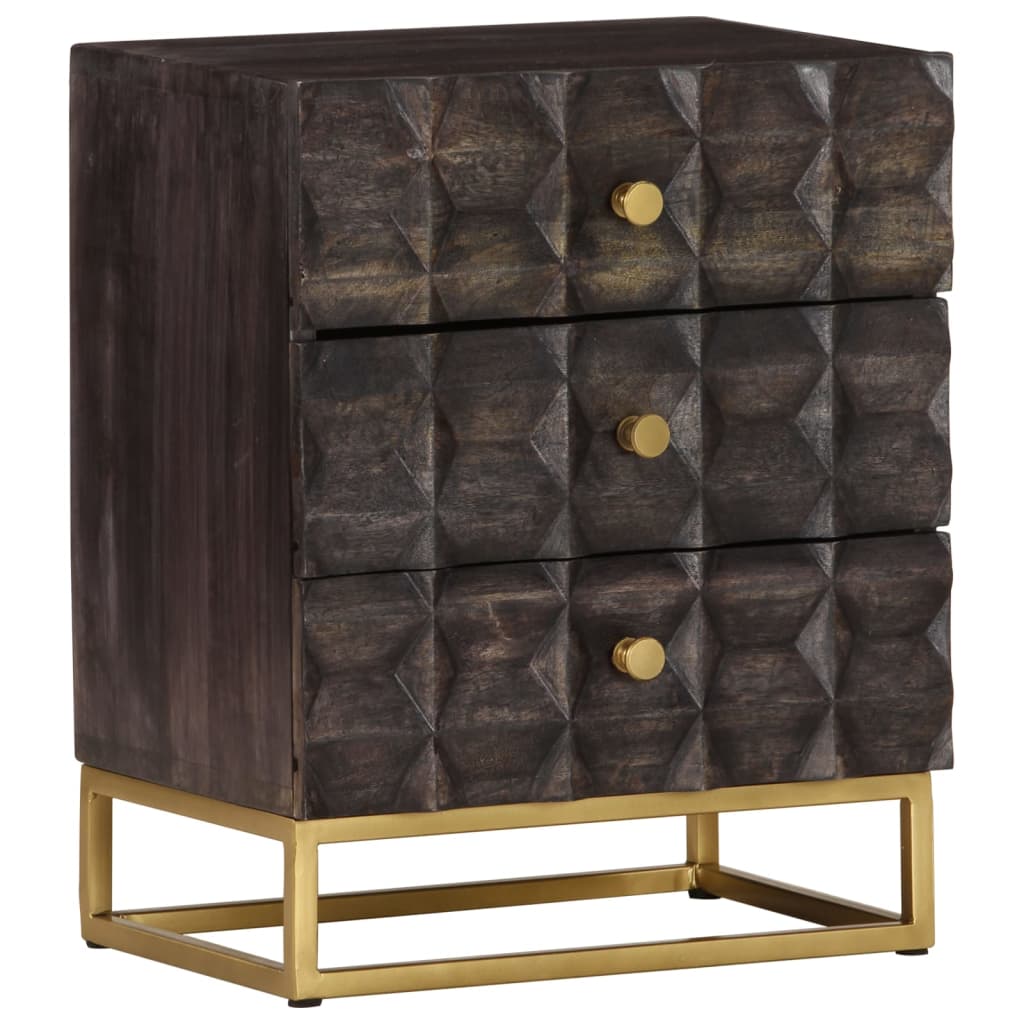 vidaXL Bed Cabinet | Black | Solid mango wood, brass powder-coated iron | Medium