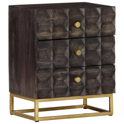 vidaXL Bed Cabinet | Black | Solid mango wood, brass powder-coated iron | Medium