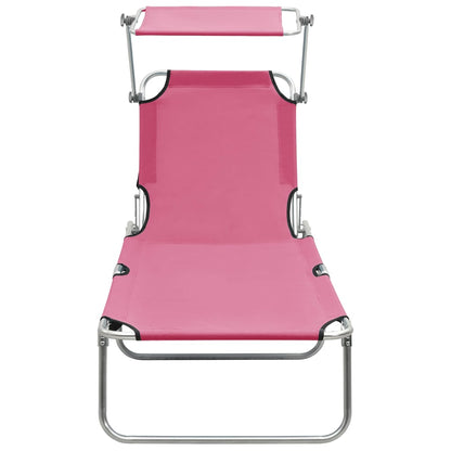 vidaXL Folding Sun Lounger with Canopy Steel Magento Pink