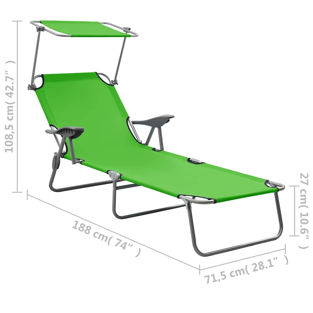 vidaXL Sun Lounger with Canopy Steel Green