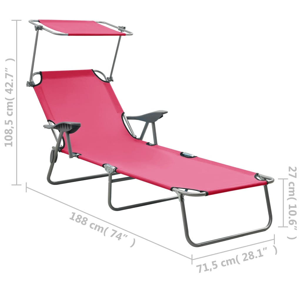 vidaXL Outdoor Sunbed | Pink | Powder-coated steel and fabric | Large