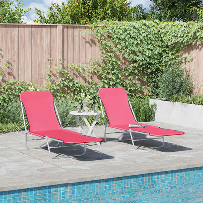vidaXL Folding Sun Loungers 2 pcs Steel and Fabric Pink