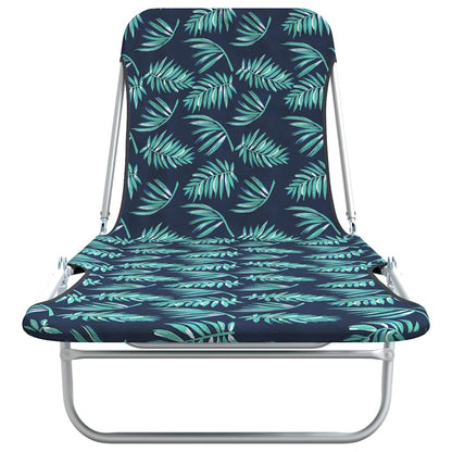 vidaXL Folding Sun Loungers 2 pcs Steel and Fabric Leaf Pattern