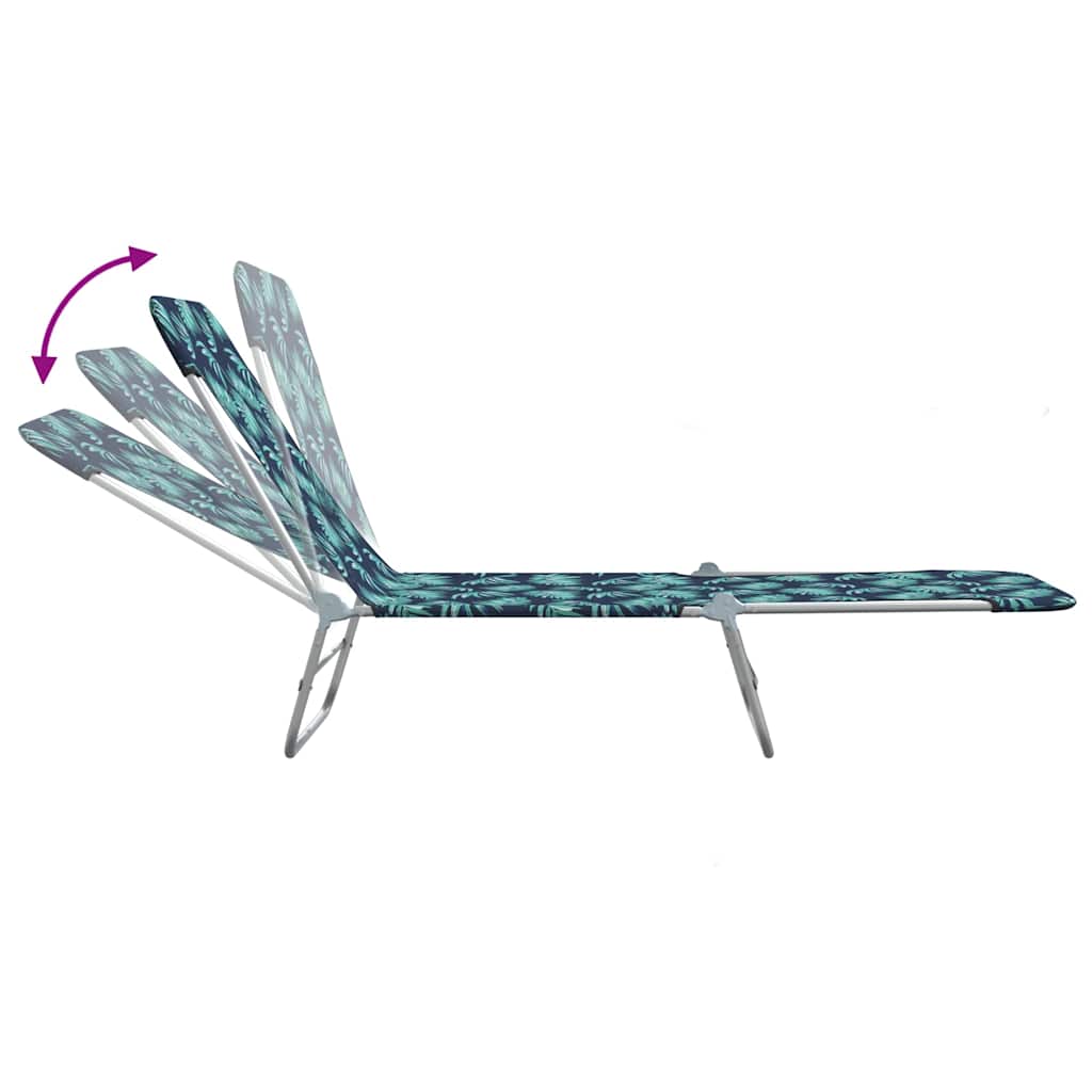 vidaXL Folding Sun Loungers 2 pcs Steel and Fabric Leaf Pattern