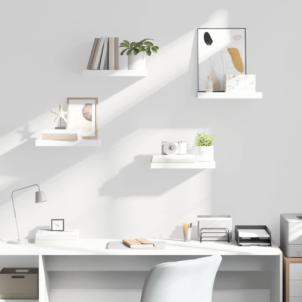 vidaXL Floating Wall Shelves 4 pcs High Gloss White 40x23.5x3.8 cm MDF