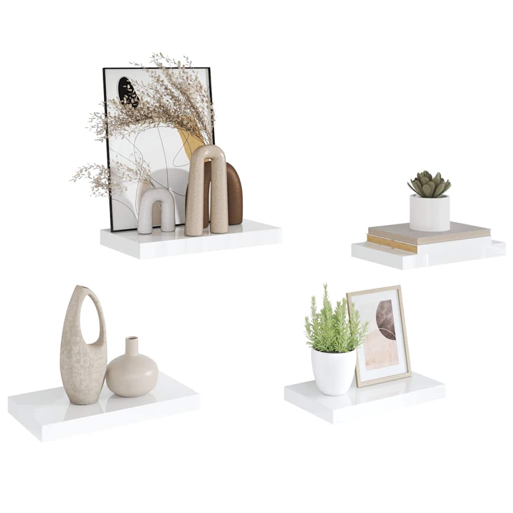 vidaXL Floating Wall Shelves 4 pcs High Gloss White 40x23.5x3.8 cm MDF