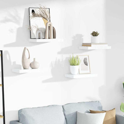 vidaXL Floating Wall Shelves 4 pcs High Gloss White 40x23.5x3.8 cm MDF