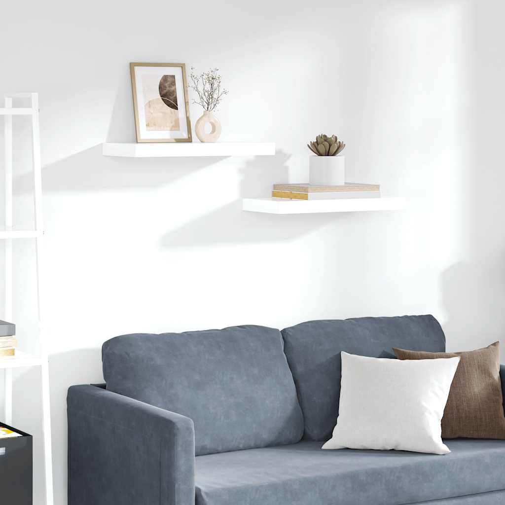 vidaXL Floating Wall Shelves 2 pcs High Gloss White 50x23x3.8 cm MDF