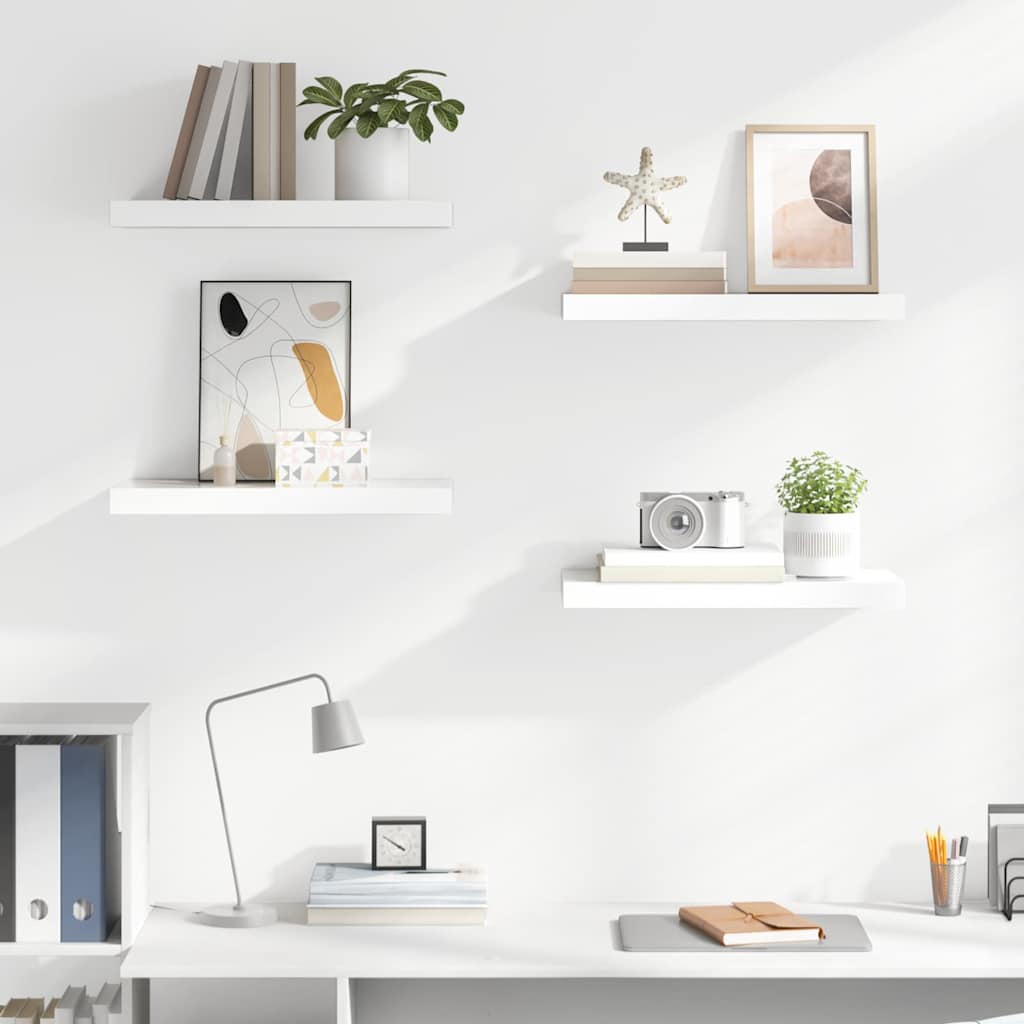 vidaXL Floating Wall Shelves 4 pcs High Gloss White 50x23.5x3.8 cm MDF