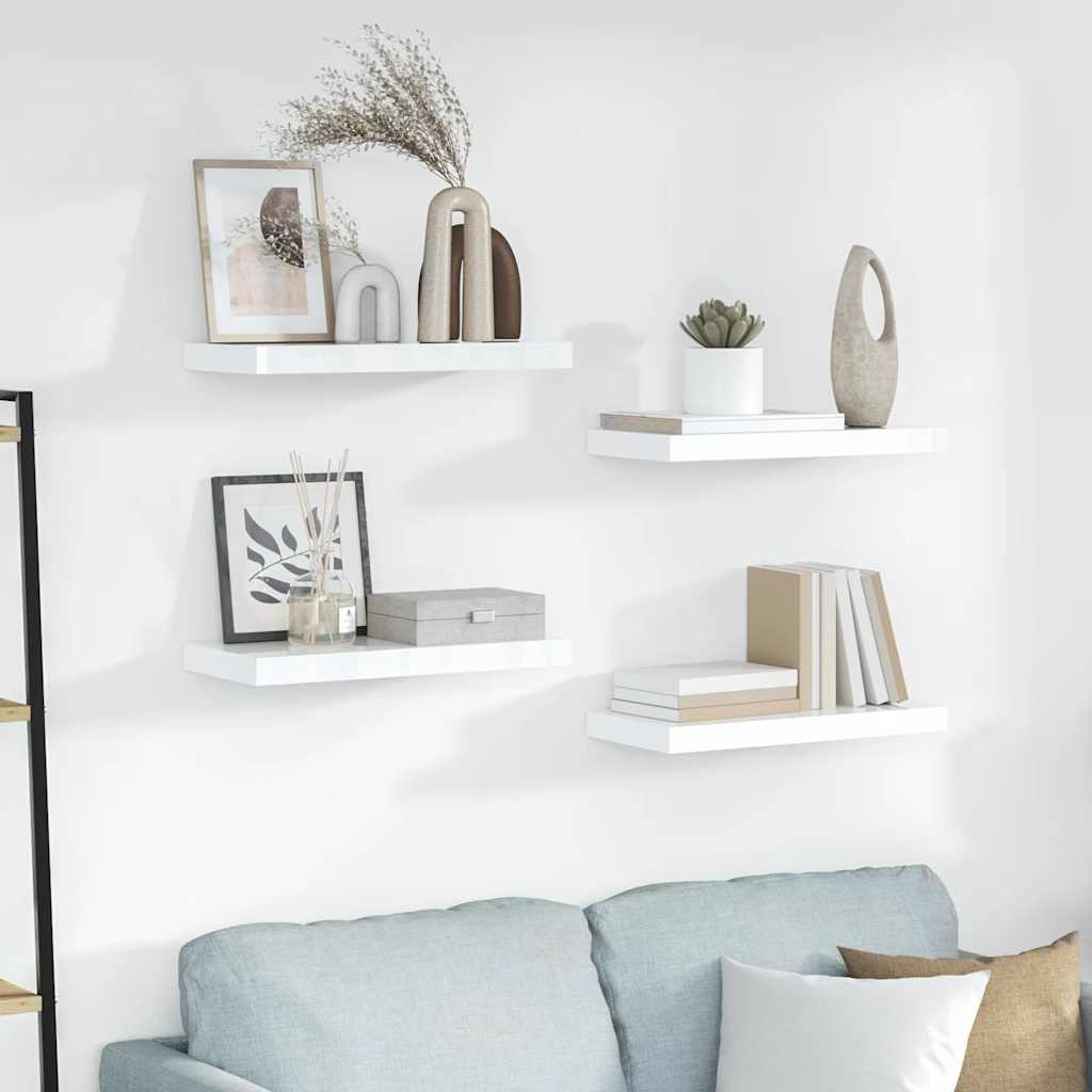 vidaXL Floating Wall Shelves 4 pcs High Gloss White 50x23.5x3.8 cm MDF