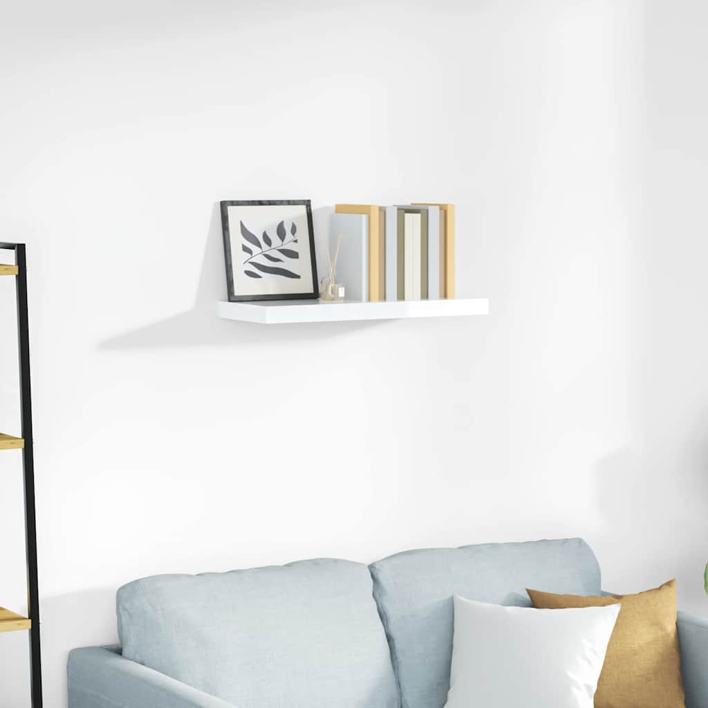 vidaXL Floating Wall Shelf High Gloss White 60x23.5x3.8 cm MDF