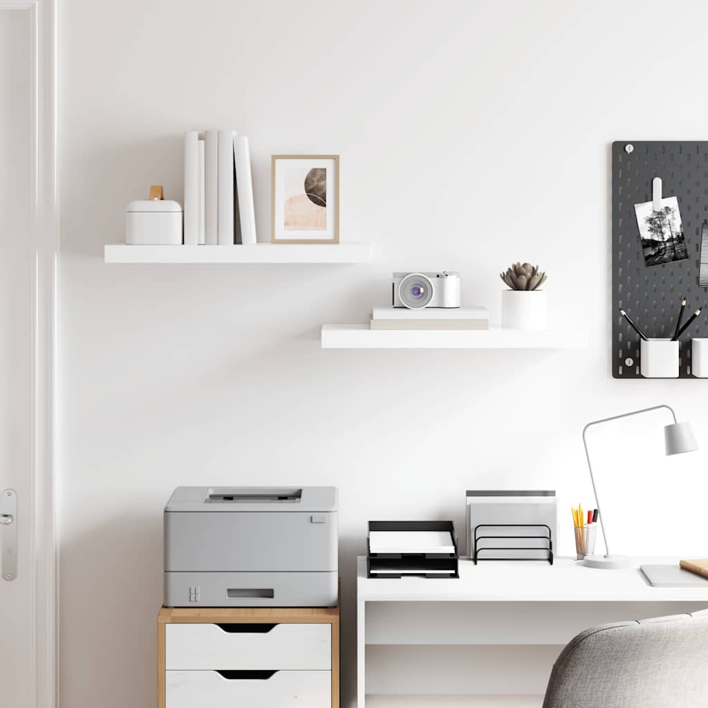 vidaXL Floating Wall Shelves 2 pcs High Gloss White 60x23.5x3.8 cm MDF