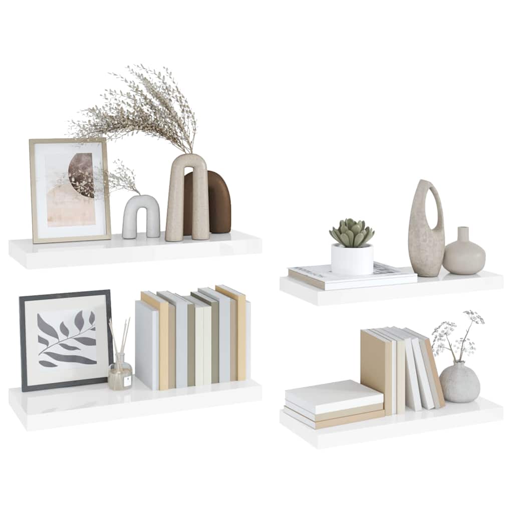 vidaXL Floating Wall Shelves 4 pcs High Gloss White 60x23.5x3.8 cm MDF