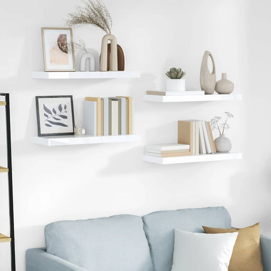 vidaXL Floating Wall Shelves 4 pcs High Gloss White 60x23.5x3.8 cm MDF