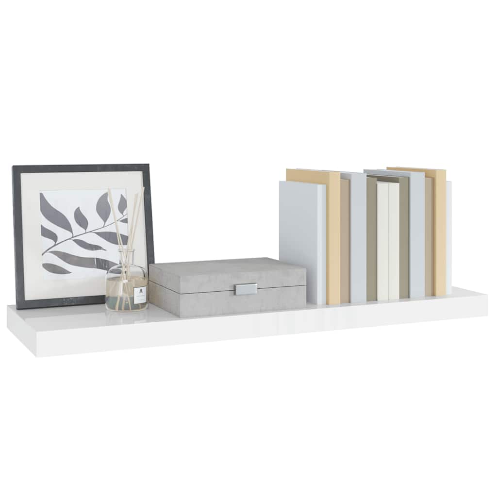 vidaXL Floating Wall Shelf High Gloss White 80x23.5x3.8 cm MDF
