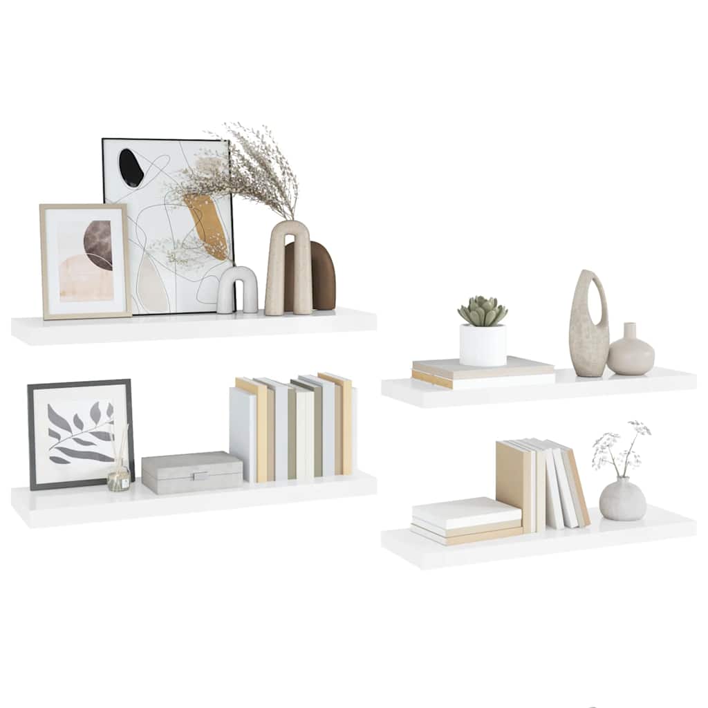 vidaXL Floating Wall Shelves 4 pcs High Gloss White 90x23.5x3.8 cm MDF