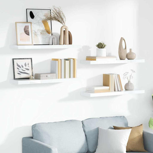 vidaXL Floating Wall Shelves 4 pcs High Gloss White 90x23,5x3,8 cm MDF