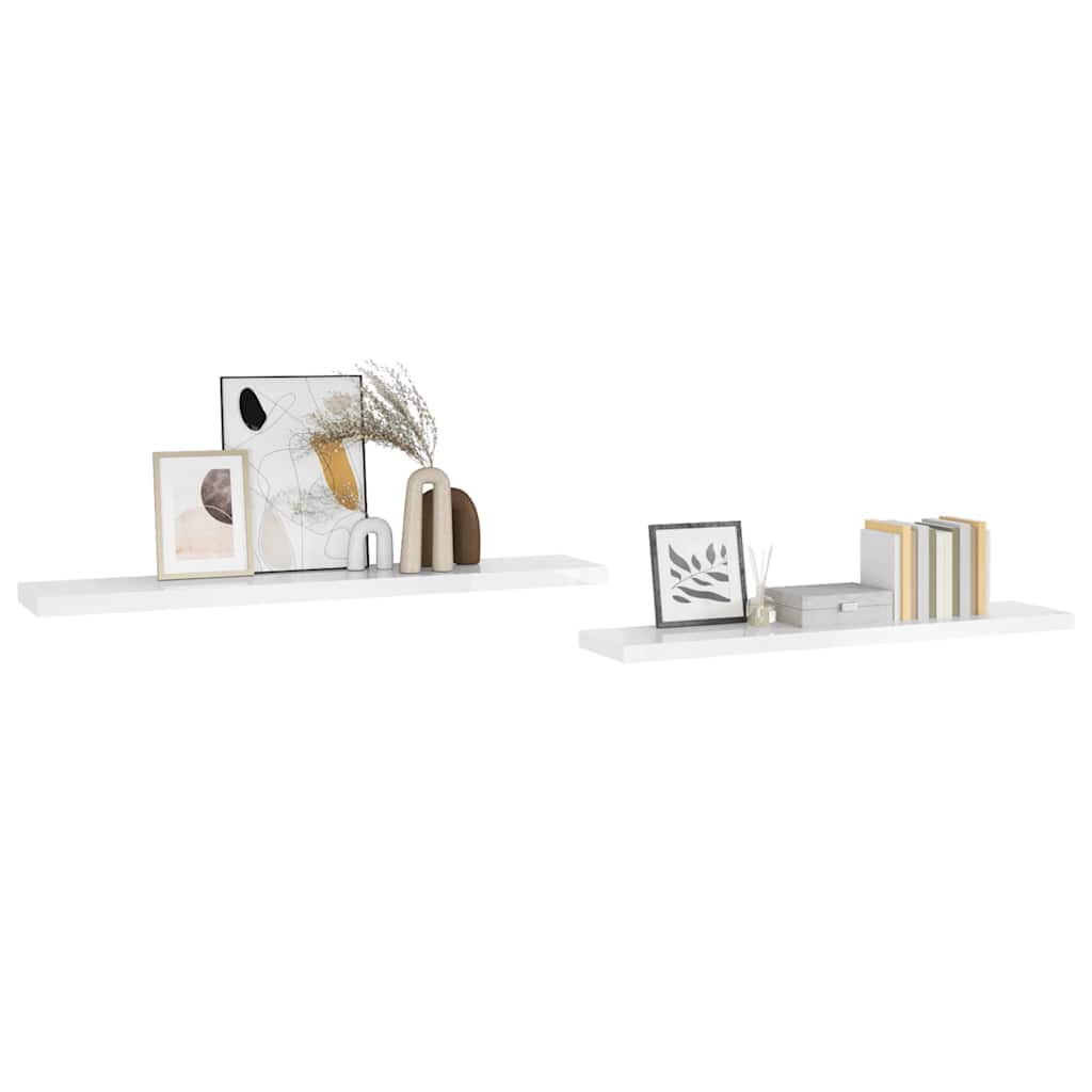 vidaXL Floating Wall Shelves 2 pcs High Gloss White 120x23.5x3.8 cm MDF