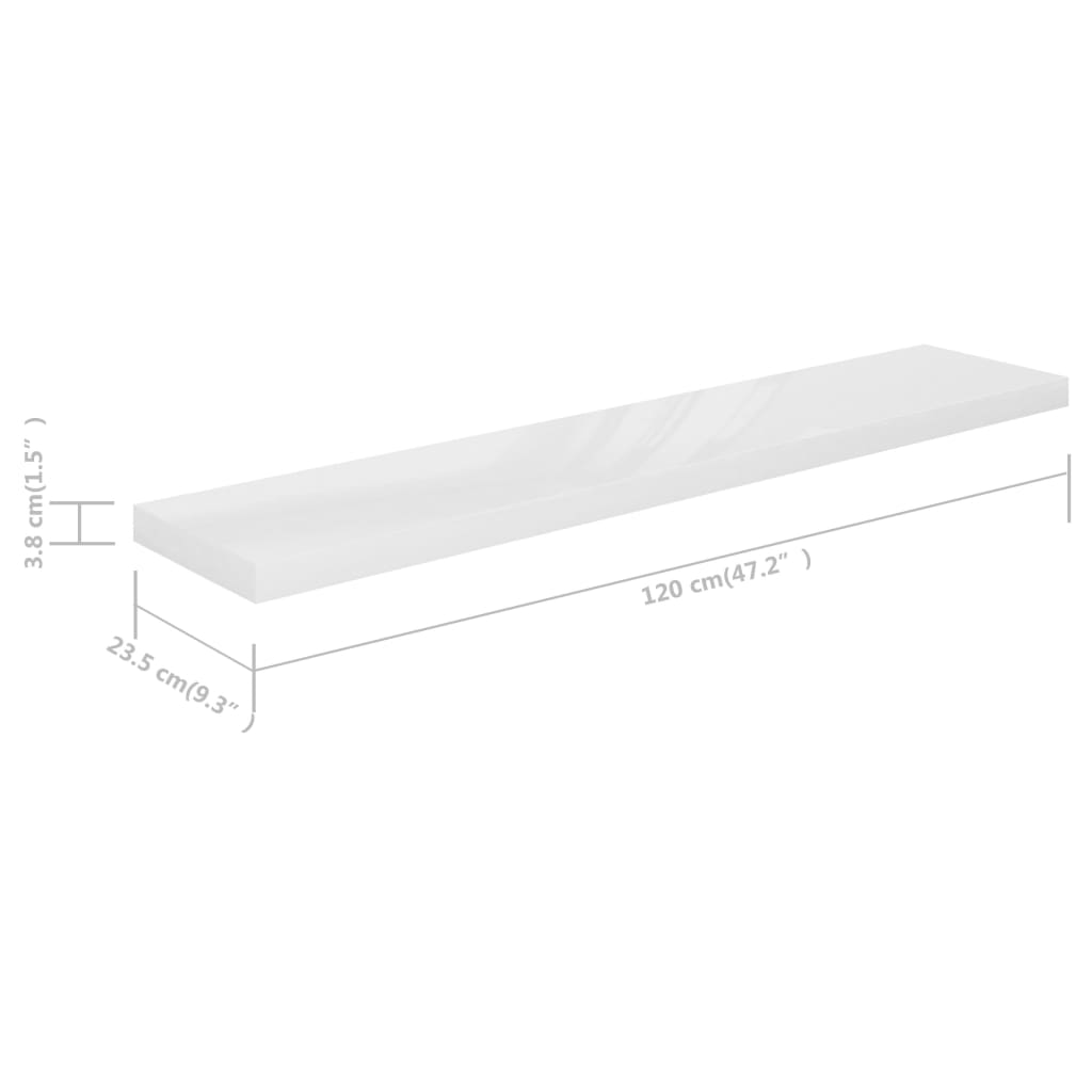 vidaXL Floating Wall Shelves 4 pcs High Gloss White 120x23.5x3.8 cm MDF