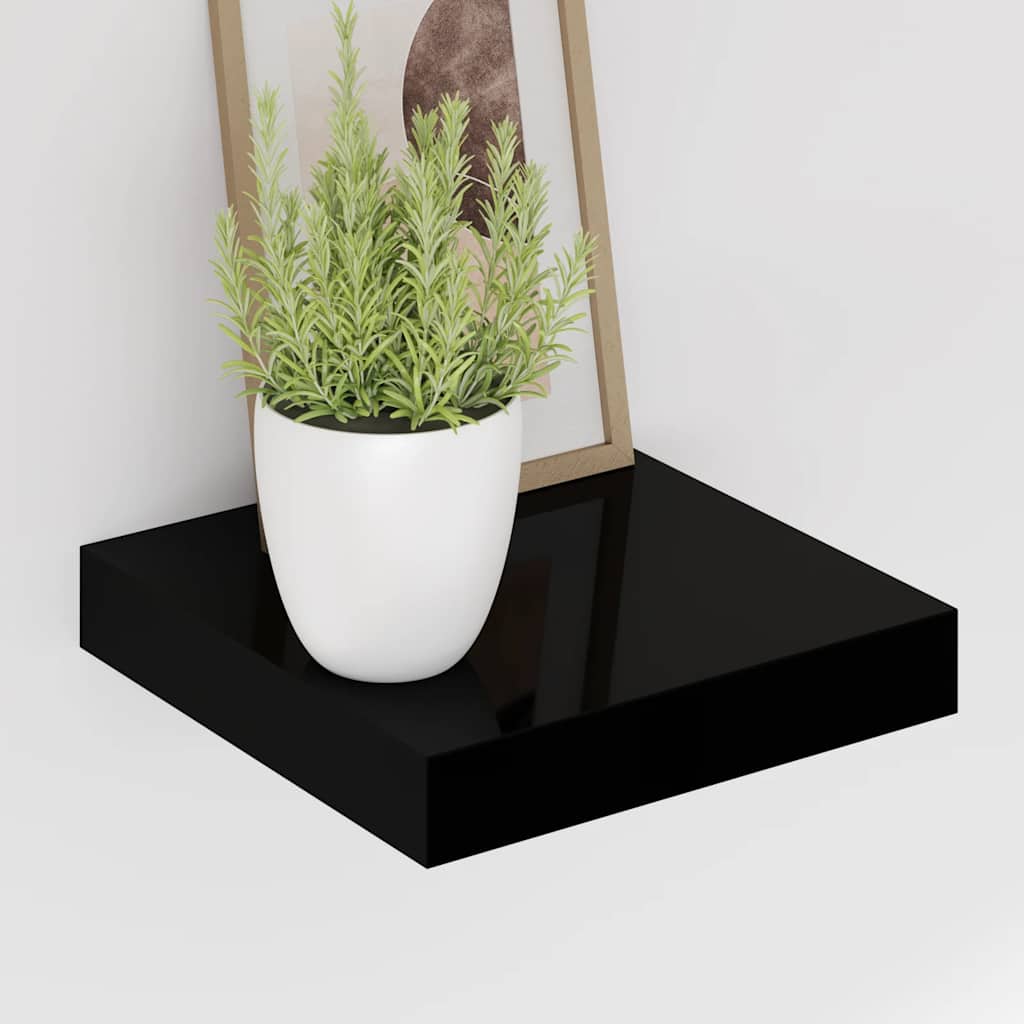 vidaXL Floating Wall Shelves 2 pcs High Gloss Black 23x23.5x3.8 cm MDF