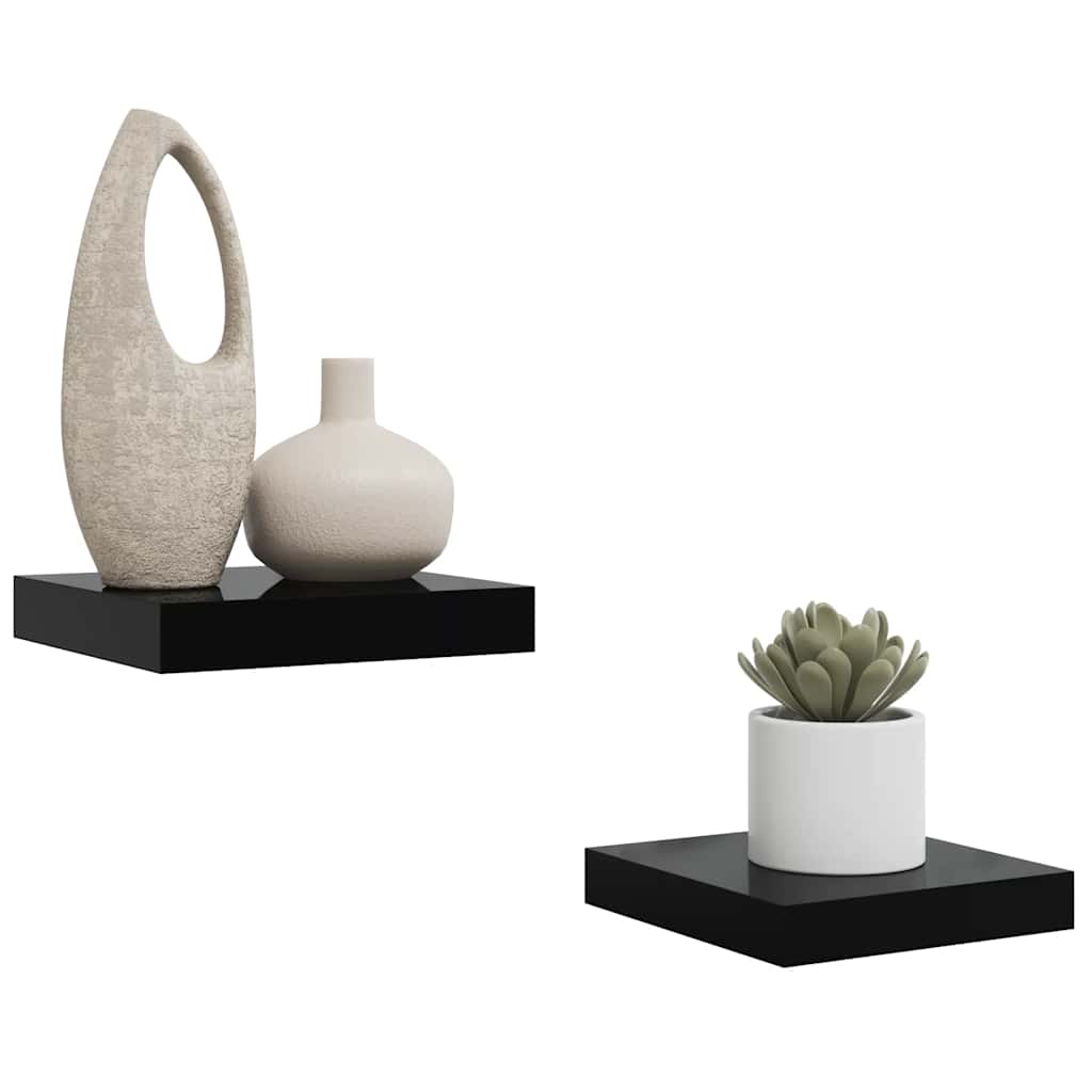 vidaXL Floating Wall Shelves 2 pcs High Gloss Black 23x23.5x3.8 cm MDF