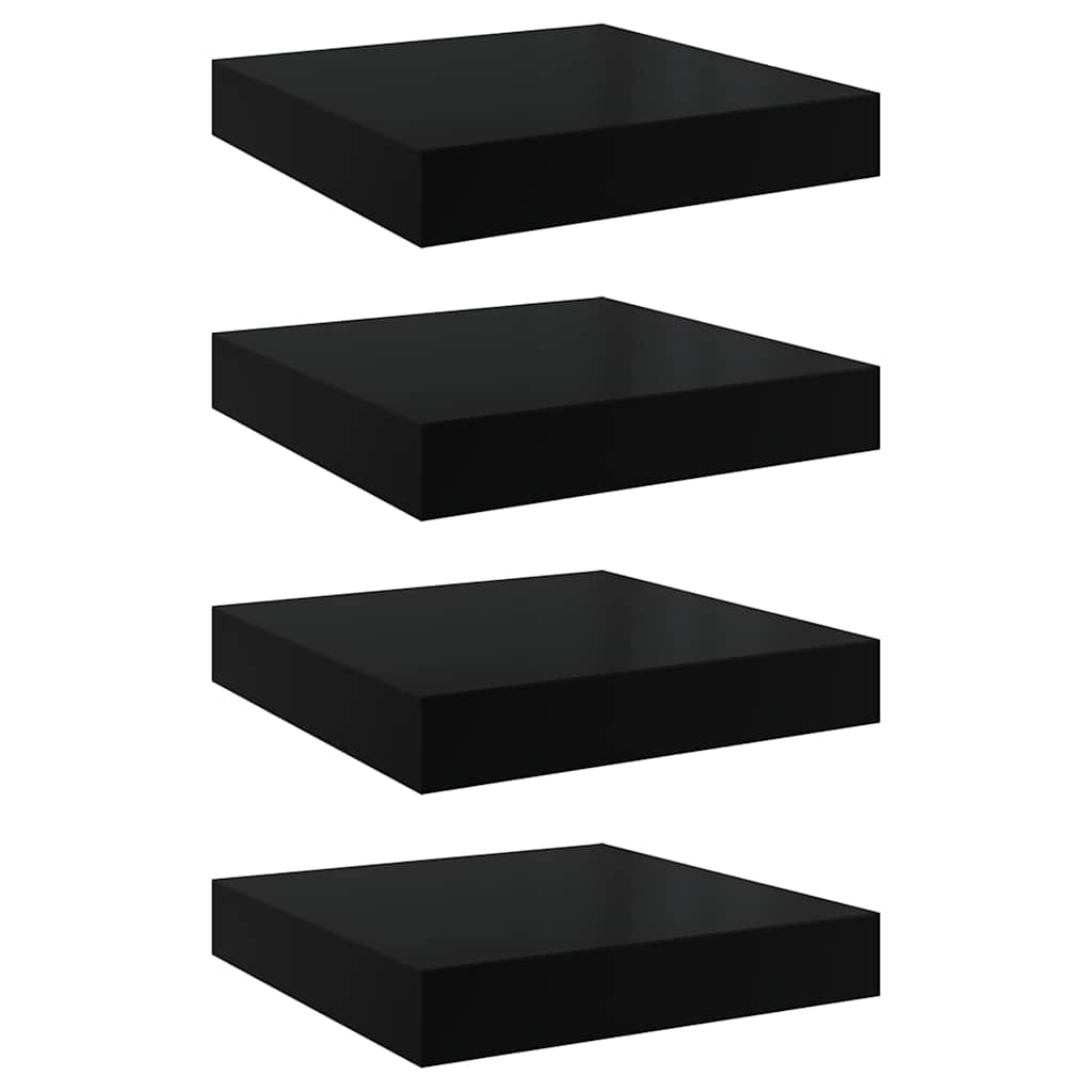 vidaXL Floating Wall Shelves 4 pcs High Gloss Black 23x23,5x3,8 cm MDF