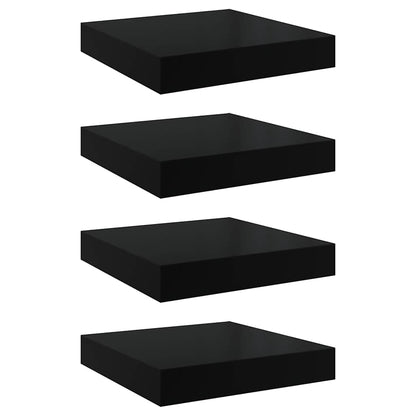 vidaXL Floating Wall Shelves 4 pcs High Gloss Black 23x23,5x3,8 cm MDF