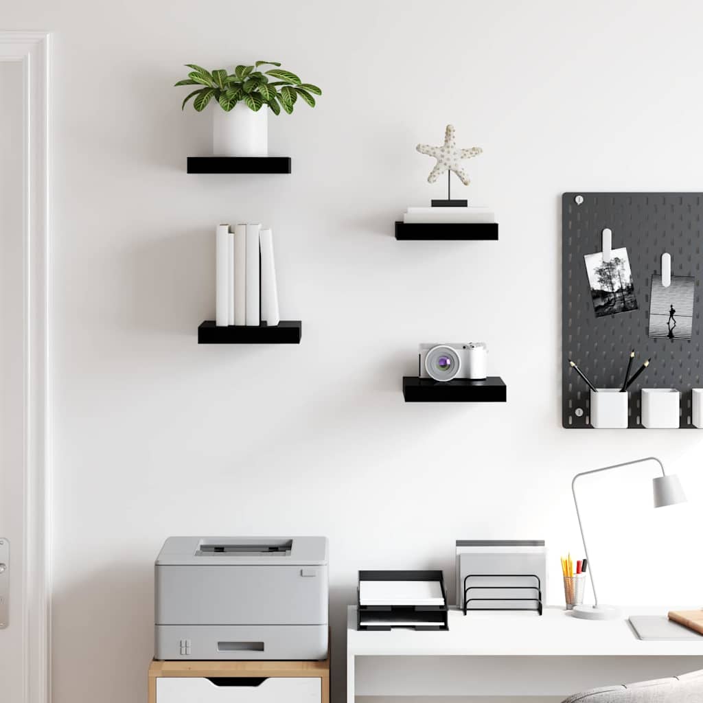 vidaXL Floating Wall Shelves 4 pcs High Gloss Black 23x23,5x3,8 cm MDF