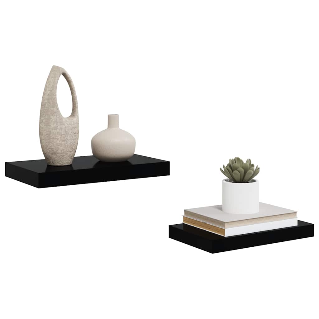 vidaXL Floating Wall Shelves 2 pcs High Gloss Black 40x23x3.8 cm MDF