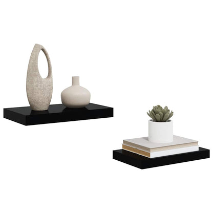 vidaXL Floating Wall Shelves 2 pcs High Gloss Black 40x23x3.8 cm MDF
