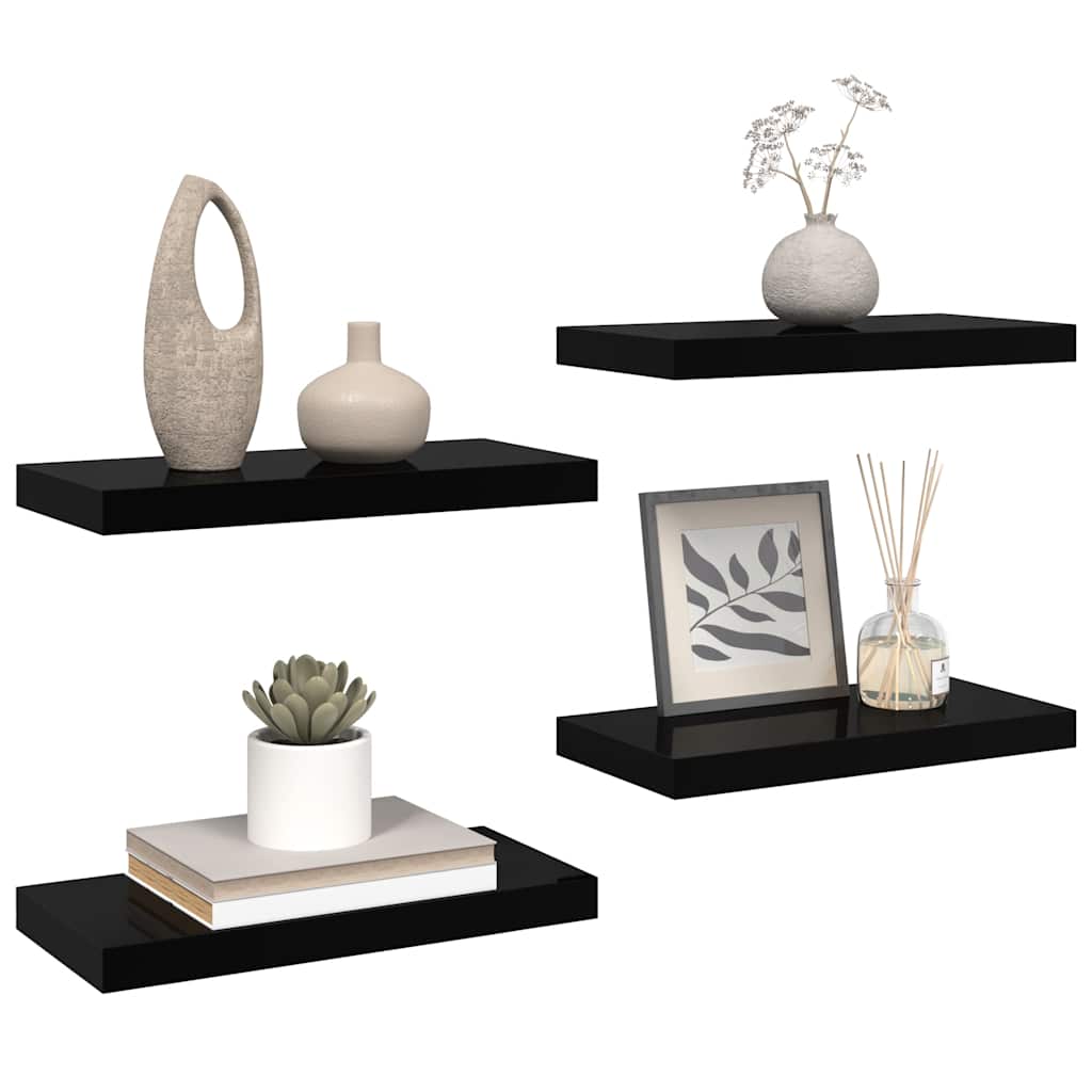 vidaXL Floating Wall Shelves 4 pcs High Gloss Black 50x23x3.8 cm MDF