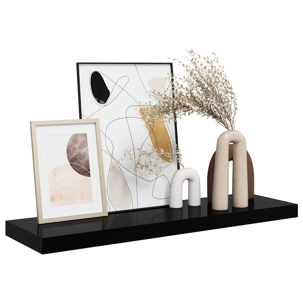 vidaXL Floating Wall Shelf High Gloss Black 80x23.5x3.8 cm MDF