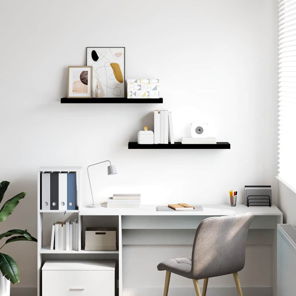 323773 vidaXL Floating Wall Shelves 2 pcs High Gloss Black 80x23,5x3,8 cm MDF