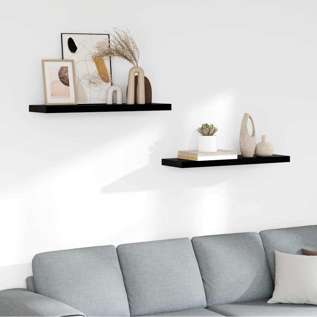 323773 vidaXL Floating Wall Shelves 2 pcs High Gloss Black 80x23,5x3,8 cm MDF