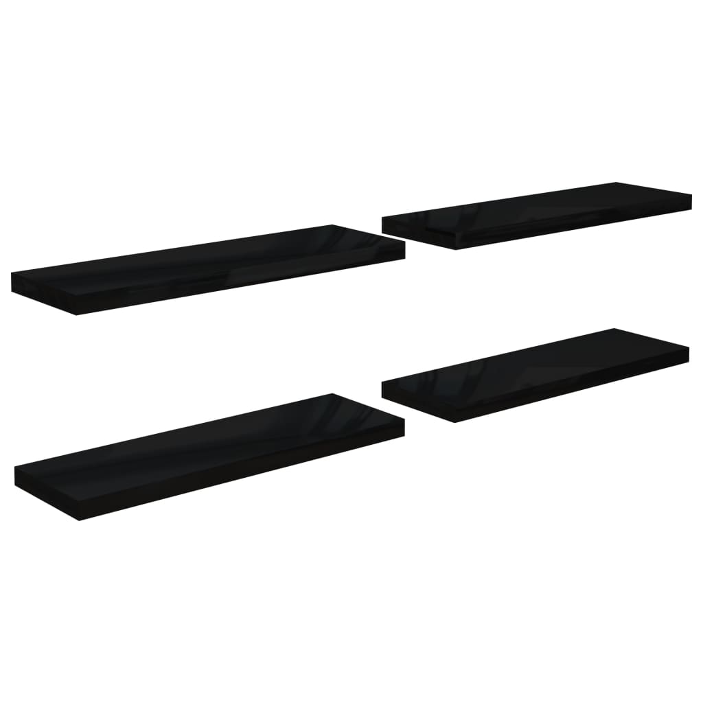 vidaXL Floating Wall Shelves 4 pcs High Gloss Black 80x23.5x3.8 cm MDF
