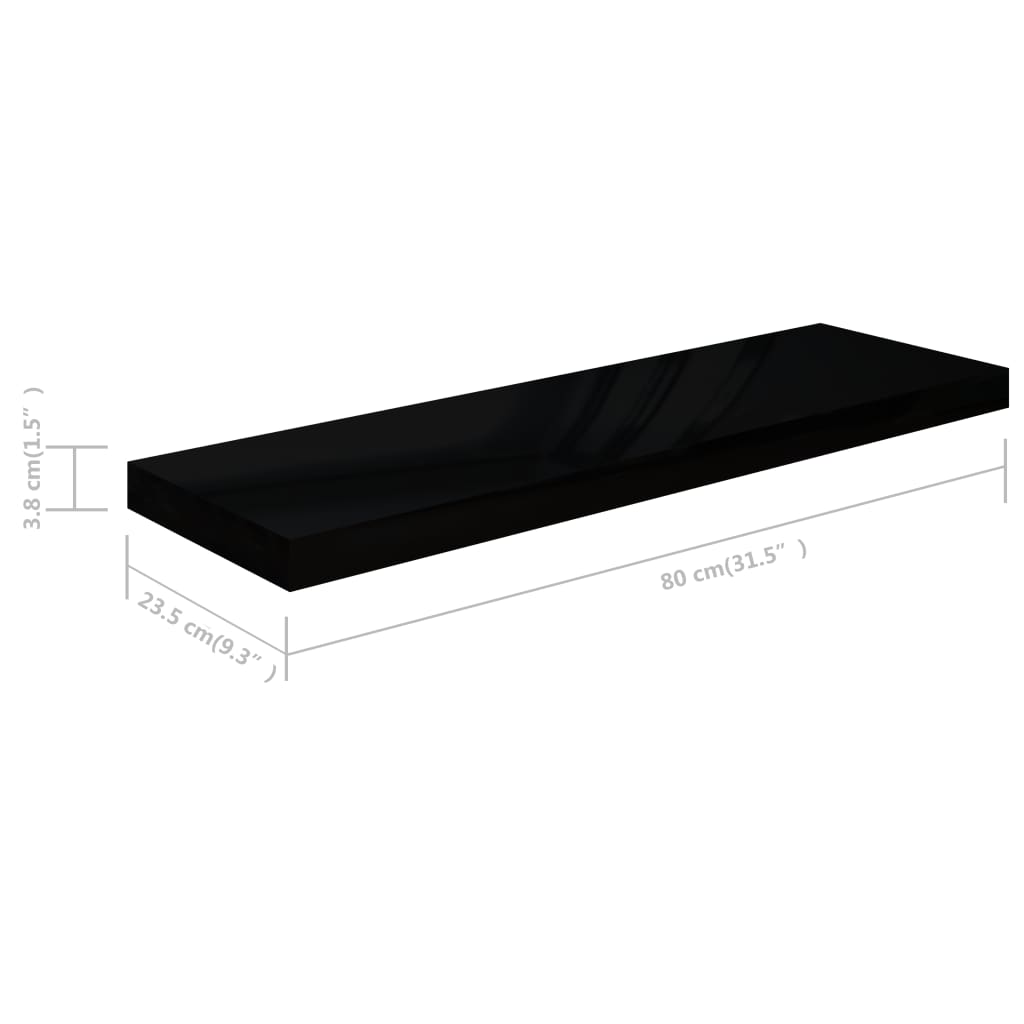 vidaXL Floating Wall Shelves 4 pcs High Gloss Black 80x23.5x3.8 cm MDF