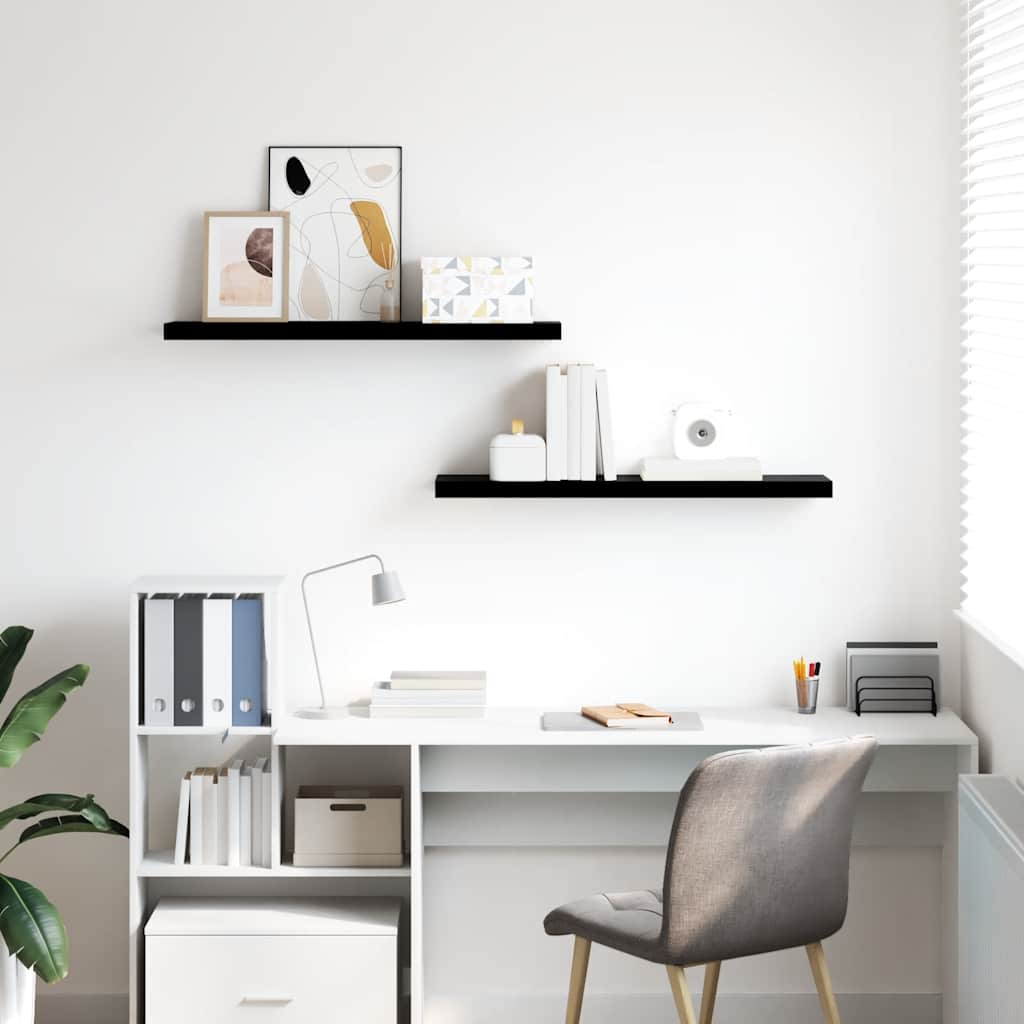 vidaXL Floating Wall Shelves 2 pcs High Gloss Black 90x23.5x3.8 cm MDF
