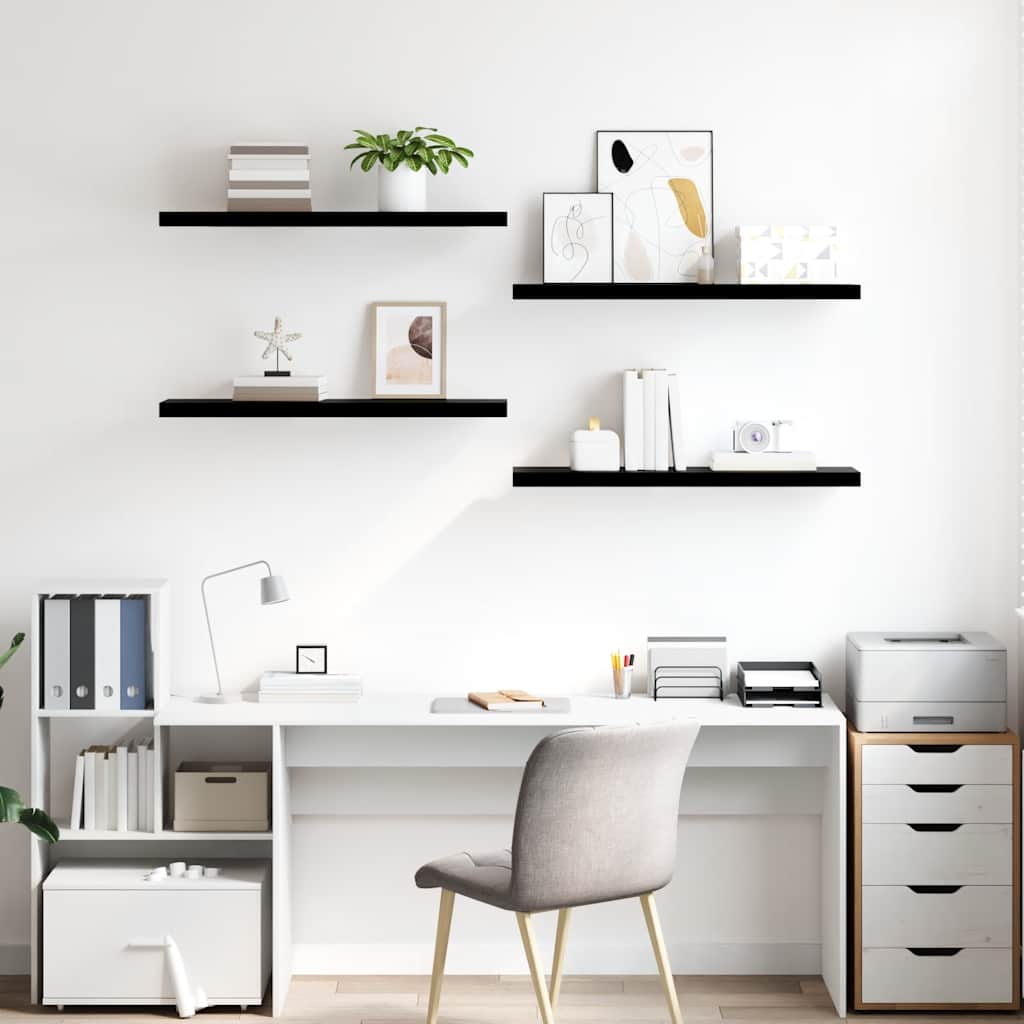 vidaXL Floating Wall Shelves 4 pcs High Gloss Black 90x23.5x3.8 cm MDF