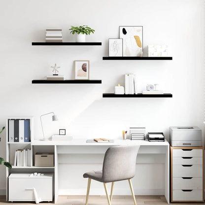 vidaXL Floating Wall Shelves 4 pcs High Gloss Black 90x23.5x3.8 cm MDF